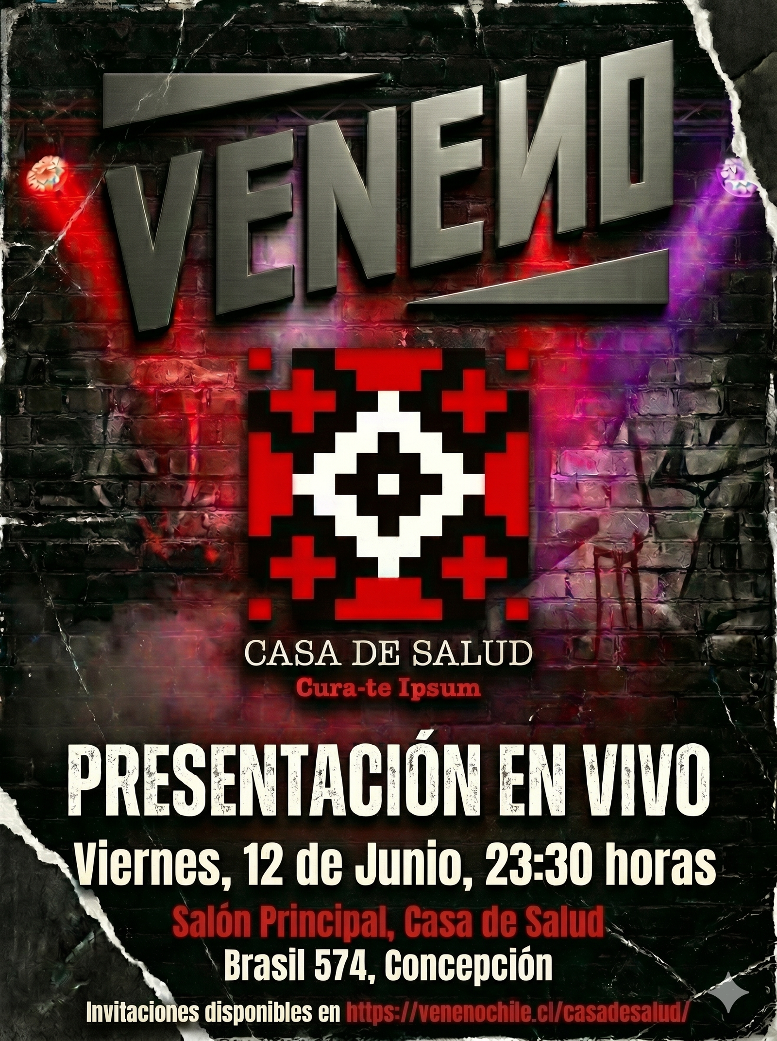 Afiche Oficial Presentación en Vivo VENENO en Casa de Salud